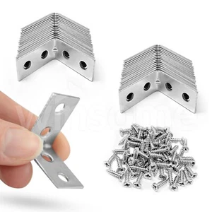 L Shape Corner Brackets for wood 32Pcs x 128 Screws Galvanized Fixing Repairing - Picture 1 of 7