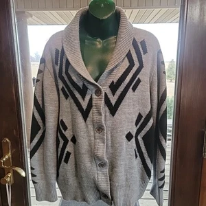 Volcom Gray black geometric sweater button acrylic women's cardigan Winter v nec - Picture 1 of 16