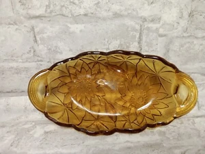 Vintage BERNSTEIN Glas oval WINDEL SERVIER RELISH SCHALE geprägt Gänseblümchen - Bild 1 von 7