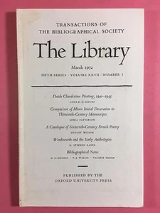 Il Biblioteca - Il Bibliographical Society - Fifth Serie Vol.xxvii No.1 Mar 1972 - Foto 1 di 3