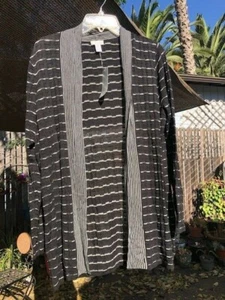 Chicos Travelers Collection neu mit Etikett schwarz & weiß groß gestreift offen Staubmantel Cardigan 2 - Bild 1 von 5