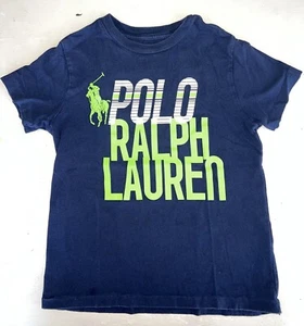 Polo Ralph Lauren Neon Print Logo Navy Tshirt Youth 6 Boys Small Spellout - Picture 1 of 3