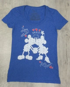 DISNEY MICKEY & MINNIE TSHIRT WOMENS XS BLUE LOVE FOREVER - Picture 1 of 7