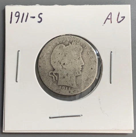 1911-S Barber Quarter 90% Silver 25c - AG/About Good Cover