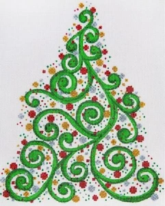 Needlepoint Handpainted Christmas JP Needlepoint Swirly Christmas Tree 11x13 - Picture 1 of 4