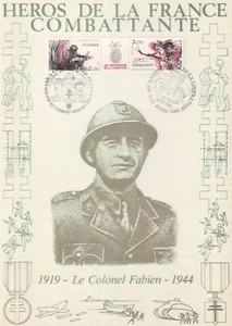 Philatelistischer Briefkasten auf Seide Held Oberst Fabien 1986 - Bild 1 von 2