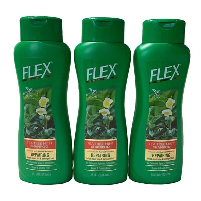 Lote de 3 champú Flex Tea Tree Mint 15 fl oz reparador de extractos de hierbas vegano sin tintes Foto 1 de 4
