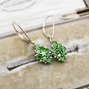 9ct Gold Diopside and Diamond Drop Earrings QVC 2007 - Green Gemstone Cluster - Picture 1 of 6
