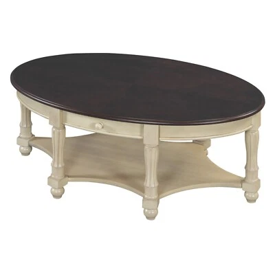 Vintage Oval Coffee Table With Drawer Storage Shelf Retro Accent Cocktail Table - Image 1 of 4