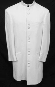 Men's Long White Mandarin Collar Tuxedo Frock Coat Duster Halloween Cosplay 40L - Picture 1 of 3