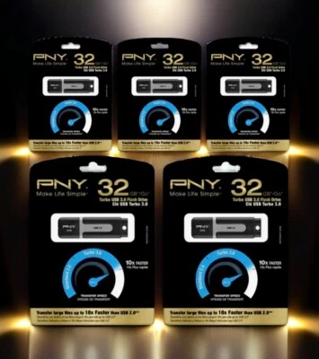 PNY Turbo 32GB USB 3.0 Flash Drive - P-FD32GTBAT2-GE BRAND NEW 5 Pack Lot - Image 1 of 4