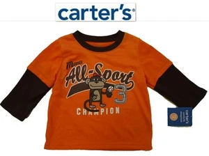 NWT SZ 12 MESES CARTER'S ORANGE / BROWN MONKEY CAMISETA DE MANGA LARGA - Imagen 1 de 4