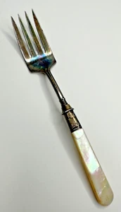 Sterling Silver Serving Fork Meat White Marbled Acrylic Vintage Replacement - Picture 1 of 8