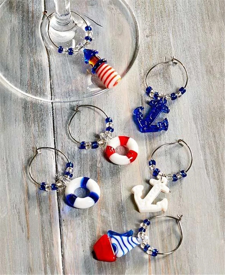 Juego de 6 anclajes clásicos marítimos temáticos náuticos pesan dijes de copa de vino Foto 1 de 1