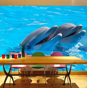 3D Sea Dolphins 8447 Wallpaper Mural Paper Wall Print Wallpaper Murals UK Lemon - Picture 1 of 5