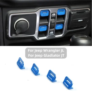 For Jeep Wrangler JL & JT 2018+ Blue Window Lift Switch Button Cover Trim Bezels - Picture 1 of 9