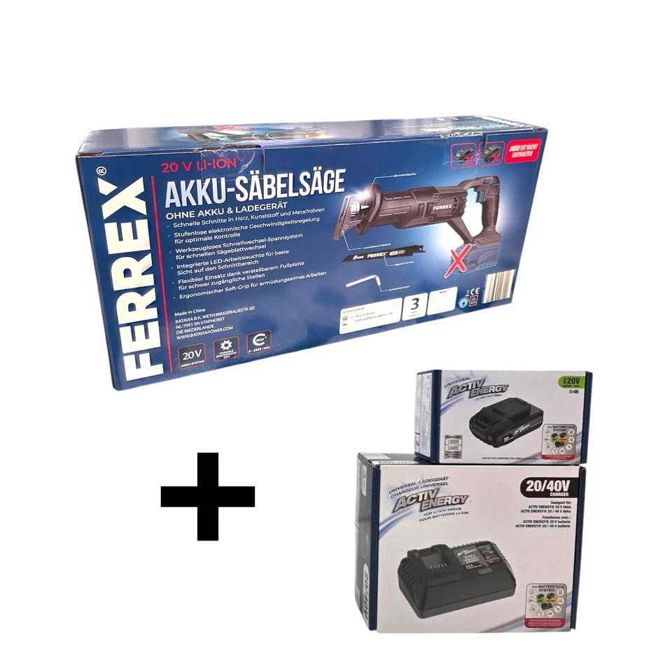 FERREX Akku-Säbelsäge 20V mit Akku & Ladegerät - leistungsstarkes Set - Bild 1 von 1