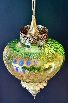 Vtg 1960's-1970's Falkenstein Green Carnival Coin Spot Hanging Swag Light/Lamp - Image 1 of 4