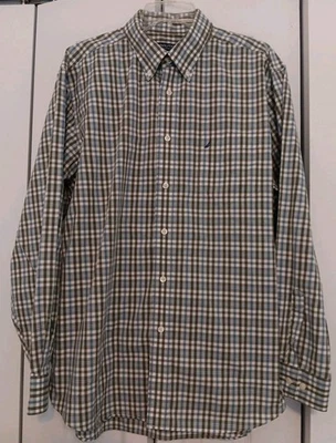Men's Nautica XL Green, Blue Check Button Down Long Sleeve Shirt, Cotton Wrinkle - Image 1 of 4
