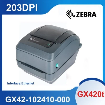 Zebra GX420T GX42-102410-000  Thermal Printer Ethernet Port with Power Supply - Image 1 of 4