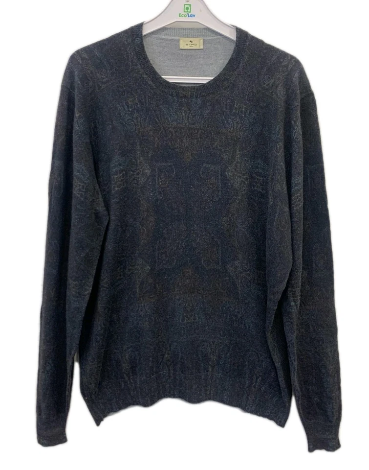 Suéter Etro Milano Para Hombre Grande 100% Lana Virgen Hecho en Italia Azul Paisley #33 Foto 1 de 4
