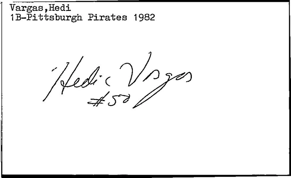 1980's -Eddie Vargas- Signed/Autograph/Auto Index Card Pittsburgh Pirates MLB - Image 1 of 1