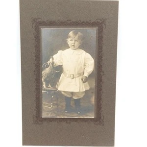 Antique Cabinet Card Creepy Victorian Boy & Pet Chicken Photo Late 1800s - 1900s - Picture 1 of 4