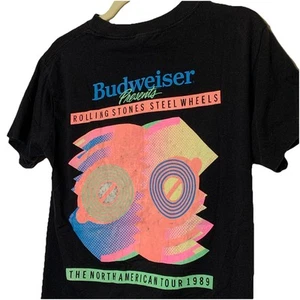T-shirt vintage Rolling Stones taglia L Steel Wheels Tour 1989 Budweiser punto singolo - Foto 1 di 7