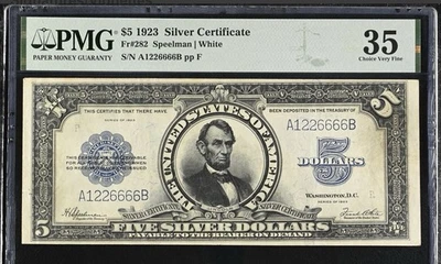 1923 $5 ‘Porthole’ U.S. Silver Certificate PMG VF 35 Fr# 282 U.S. Large Note - Image 1 of 2