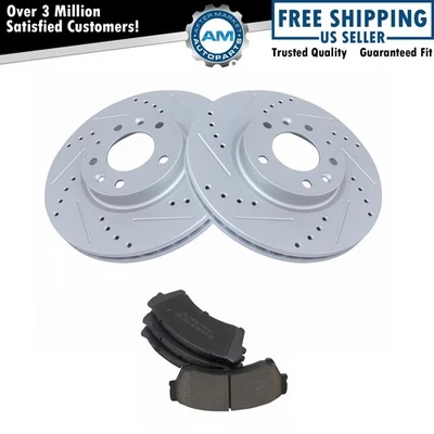 Brake Rotor Drilled & Slotted Coated & Ceramic Pad Front Set for Ford - Image 1 of 4