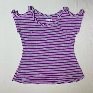 Gray & Purple Stripe Short Sleeve Tee Shirt Girls XS Cold Shoulder School - Picture 1 of 4