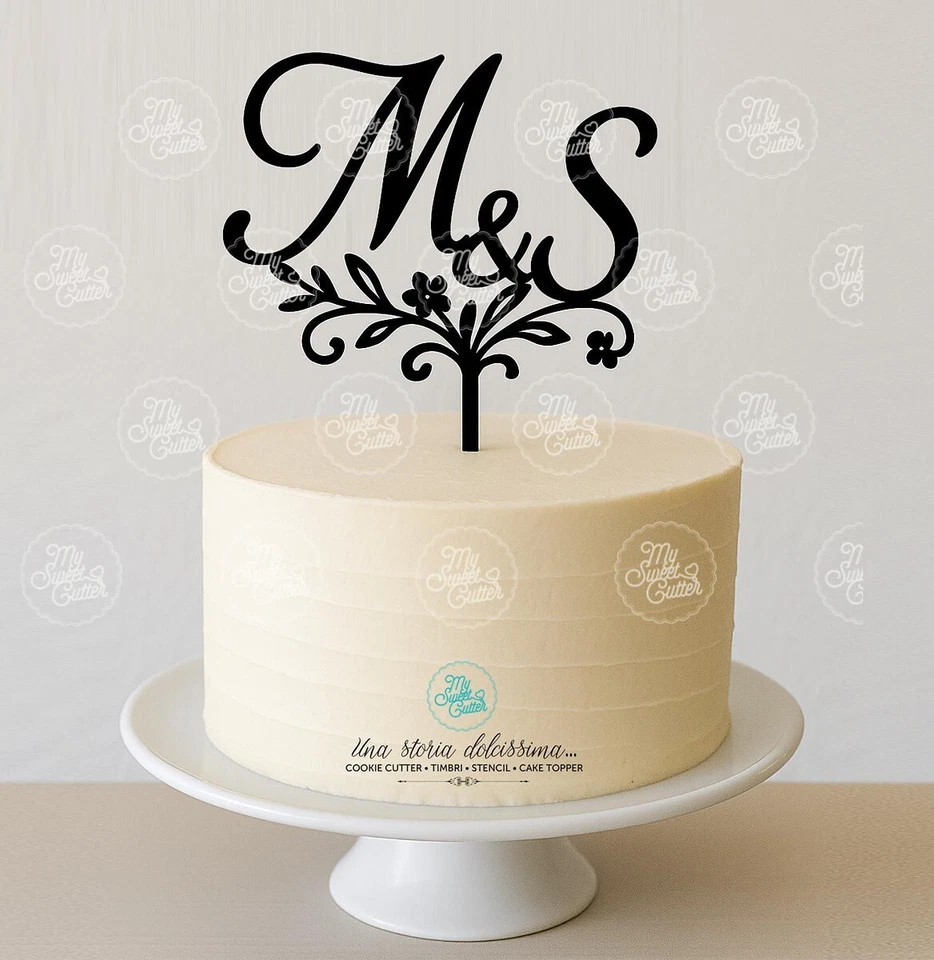 Cake topper iniziali boho chic fiori SPECCHIATO ARGENTO - Immagine 1 di 1