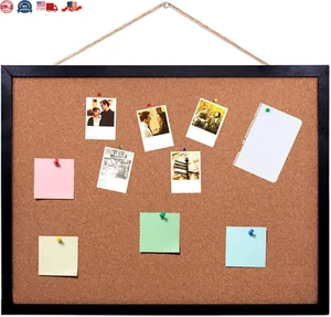 Black Cork Board Bulletin Board, 14.6"X 11" Cork Board, Oak Wood Finish Frame, W - Picture 1 of 7