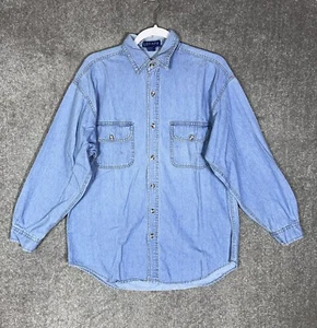 Legacy Denim Button Up Shirt Mens Size Medium Distressed Blue Cotton Pockets - Picture 1 of 8