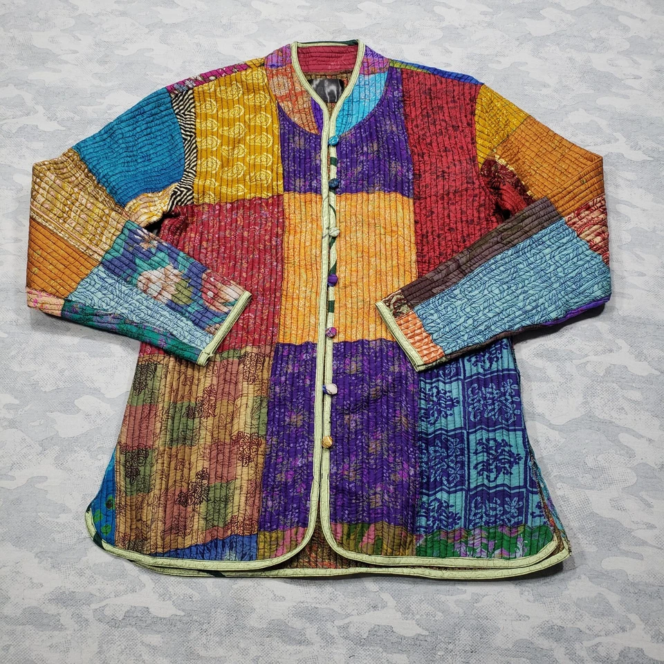 Sacred Threads Jacket Womens XL Multicolor Button Up Patchwork Hippie - Image 1 of 4