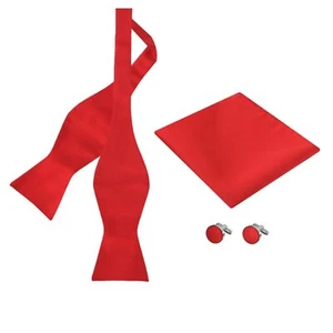 Red Self-Tied Bowties For Men Solid Self-Tied Bow Tie Pocket-Square Cufflink ... - Picture 1 of 5