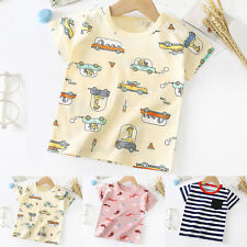 Toddler Shirt Short Sleeve Boys Girls Cartoon Car Fish Striped Prints Shirt