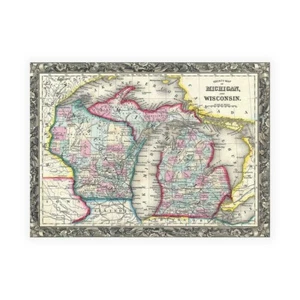 Stampa su Tela su Carta Poster o Quadro Sproul Dan County map of Michigan and Wi - Imagen 1 de 2