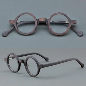 60s Vintage Small Round Wood Hand Made Eyeglass Frames Full Rim Light Glasses - Picture 1 of 15