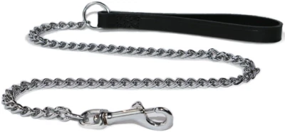 Chain Dog Lead - Black Leather. Medium - 80cm (30KG). - Image 1 of 4