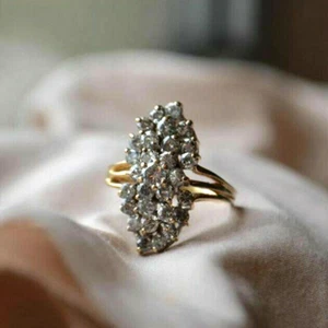 Damen 1.20 Kt Rund Diamant Cluster Verlobungsring Hochzeit Ring Gelbgold-Finish - Bild 1 von 7