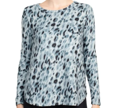 Suéter Top Joan Vass NY Manga Larga Talla L XL Gris Leopardo Estampado Animal $58 Nuevo con Etiquetas Foto 1 de 4