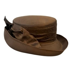 Silk Bucket Hat Brown Costume Church Play Broadway Derby Wedding - Picture 1 of 10