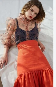 Jill Stuart Resort Collection 2018 Women's XS Orange High Waist Linen Skirt #3 - Picture 1 of 9