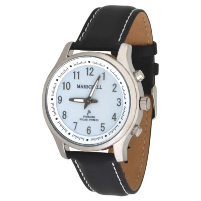 Sprechende Unisex Funk Solar Hybrid Quarzuhr 1148WL Echt-Leder Armband Edelstahl - Bild 1 von 3