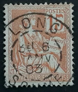 1903 France 15c orange Allegory Mouchon stamp with Long cds - Bild 1 von 2