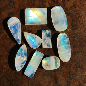 Lote de 8 piezas calidad AAA arco iris azul brillo piedra lunar cabujón piedras preciosas GV8-3 - Imagen 1 de 10