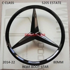 Emblema estrella arranque trasero negro brillante para Mercedes Clase C S205 Estate 2014-22 - Imagen 1 de 5