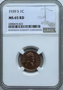 1939-S LINCOLN WHEAT CENT - NGC MS65RD - FREE SHIPPING! - Picture 1 of 2