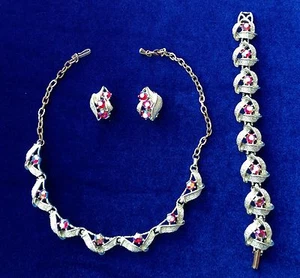 Vintage bunte Strass Halskette, Armband und Ohrring Set - Bild 1 von 3